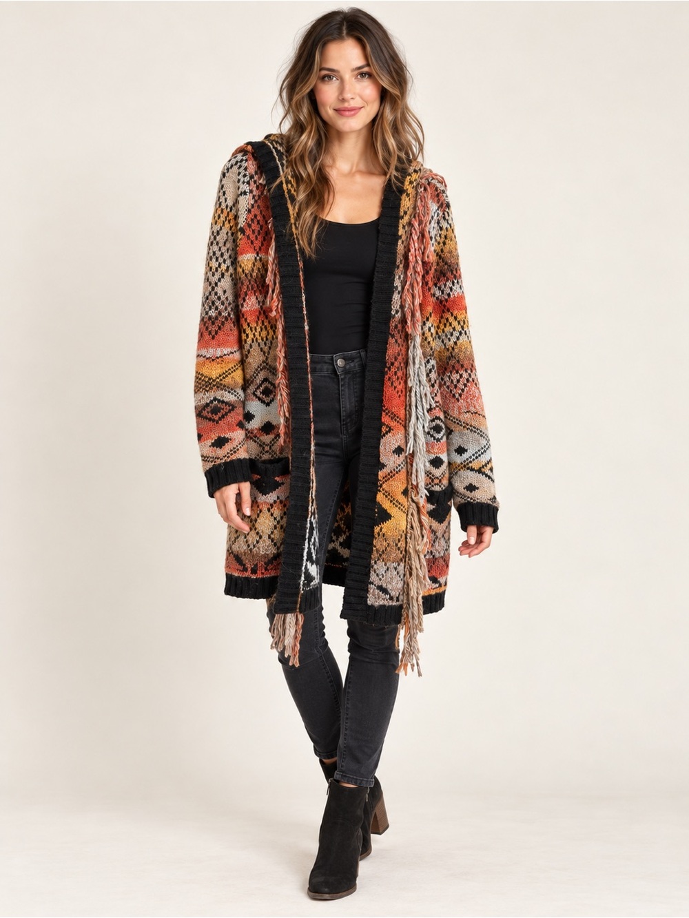 Idyllwind Miranda Lambert Southwestern Hooded Fringe Sweater Duster S/P Cowgirl